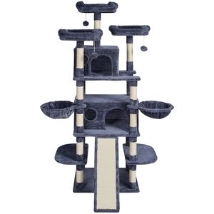 Torre per Gatti da Interno 174 cm con 2 Cuccette, Tiragraffi in Sisal, Amache, Piattaforme Superiori e Piattaforme per Salti, Struttura Robusta in Cartone - Product Image 1