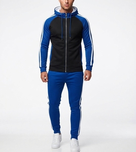 Chándal Deportivo para Hombre en Azul y Negro con Bloques de Color, Manga Larga, Cierre de Cremallera con Capucha, Corte Regular, Ropa Deportiva de Otoño con Bolsillos Laterales - Product Image 1