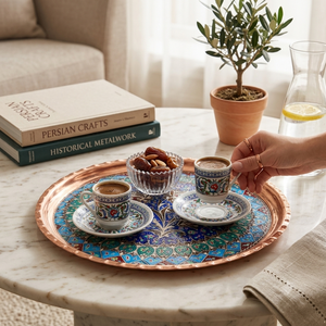 Colorful Enamel Hand Painted Copper <b>Round</b> <b>Tray</b> Traditional Floral Motif Decorative Metal Dish For Serving And Display - Product Image 4