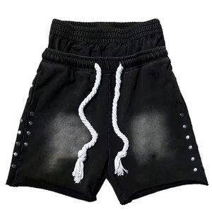 Pantalones Cortos Negros de Doble Cintura para Hombre, Marca Equality Custom, con Detalle de Remaches, Cordón Ajustable, Estilo Casual, 100% Algodón Lavado, Unisex - Product Image 1