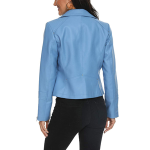 Veste en polaire pour femme, bleu clair, en véritable peau de mouton, écologique, avec logo, col boutonné, fermeture éclair, respirante - Product Image 4