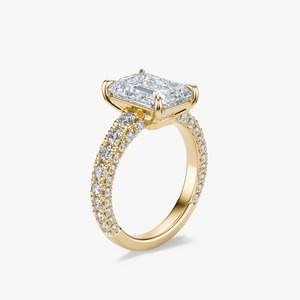 Anillo de Compromiso y Boda de Lujo para Mujer, Oro Amarillo de 14 Quilates, Corte Esmeralda, Diamante Cultivado en Laboratorio, Banda Pavé - Product Image 2