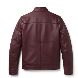 Veste en cuir de motard élégante pour homme, en cuir véritable, fermeture éclair intégrale, col montant, plusieurs poches, doublure douce - Product Image 2