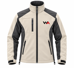 Chaqueta Softshell Personalizada para Hombre en Beige y Negro con Bloques de Color, Cuello Alto y Cierre de Cremallera, Casual, Resistente al Viento, OEM - Product Image 1