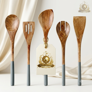 Ensemble d'ustensiles de cuisine en bois de teck avec manche trempé, spatule moderne, écumoire, louche à salade, kit d'outils de cuisine antiadhésifs - Product Image 1