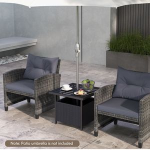 Tavolino da Esterno per Patio - Tavolo in Rattan con Struttura in Acciaio, Foro per Ombrellone e Vano Portaoggetti - Resistente e Durevole - Product Image 3