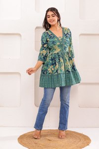 Tunique en coton pur Satrangi pour femmes, design élégant |   Haut élégant imprimé pour tenue décontractée et de bureau - Product Image 2