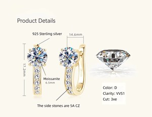 ZAWO HOUSE Earrings <b>Rings</b> With VVS1 Moissanite <b>Diamond</b> 925 Sterling Silver Hoop Huggies 6.5mm <b>Diamond</b> Brilliant Cut D - Product Image 6