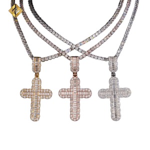 Hip Hop Cross Pendant <b>Chain</b> 925 Silver <b>Iced</b> <b>Out</b> Diamond Style Necklace Gold Silver Tone Bling Jewelry Stylish Pendant - Product Image 2