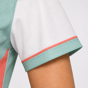 Custom Logo <b>Womens</b> Mint <b>White</b> Coral Color Blocks Short Sleeve <b>Polo</b> <b>Shirt</b> Quick Dry Sublimation Golf Sportswear - Product Image 5