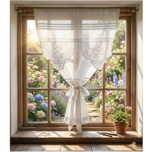 Quang Thanh Hand Embroidery Cutout Ribbon Blackout High Shading Two-Layer Linen <b>Curtain</b> for Window Use Home Hotel Office - Product Image 1