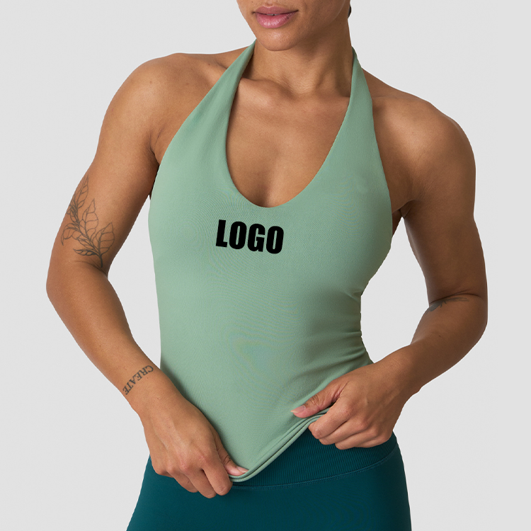 OEM Custom Open Back Slim Fit Square V-Neck Yoga Tank Top With Removable Cups for Women