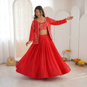 Trending <b>Red</b> Embroidered Traditional Indian <b>Lehenga</b> Set for Women <b>Wedding</b> And Party Wear From Indian Supplier - Product Image 1