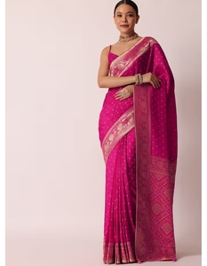 Sari de Seda Banarasi KV Rani con Bordado Bandhani, Traje Tradicional para Fiesta, Blusa Sin Costuras, Antiarrugas, Reversible, Temporada de Otoño - Product Image 4