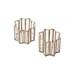 Hecho a mano acabado en oro eventos de boda decoración de mesa Borde de Metal vidrio transparente Mini portavelas de luz de té - Product Image 6