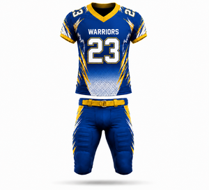 Uniforme de Fútbol Americano para Hombre Warriors, Conjunto de Jersey y Pantalones con Estampado por Sublimación Azul y Amarillo, Número 23, Poliéster Transpirable para Adultos - Product Image 2