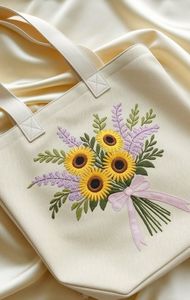 Sac fourre-tout en coton fait main avec broderie tournesol, style bohème, pour la décoration intérieure - Product Image 1
