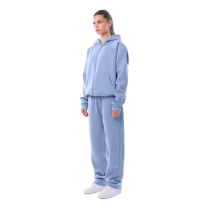 Survêtement à capuche rouge pour femmes, manches longues, fermeture éclair, coupe ample décontractée, couleur unie, en coton, pour l'automne - Product Image 2