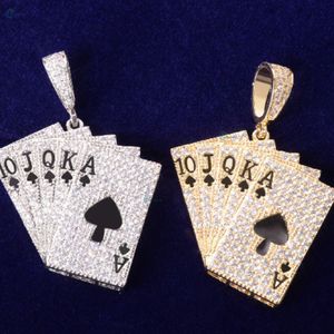 Pendentif Carte de Poker Hip Hop Bling avec Diamant de Laboratoire Plaqué Or Massif 10JQKA Pendentif Cœur de Pique - Product Image 1