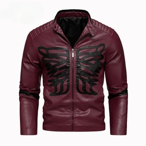 Chaqueta de Motociclista de Cuero Negra para Hombre con Estampado de Esqueleto Blanco, Cuello Alto, para Otoño - Product Image 5