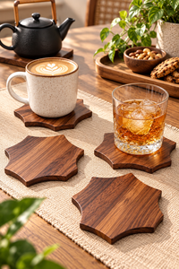 Teakwood Rosewood Geometric Coasters <b>Set</b> of <b>6</b> Handmade Wooden Drink Coasters Modern Table Decor for Coffee Cups <b>Mugs</b> Glasses - Product Image 5
