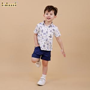 BC1441 Boy Nautical Sketch <b>Shirt</b>-100% Cotton OEKO-TEX Certified <b>Flame</b> Retardant Spring/Summer - Product Image 6