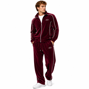 Vintage Raglan Oversized Velour Stand Collar Zip <b>Jacket</b> Wide Leg Sweatpants Custom Piping Luxury <b>Velvet</b> Sportswear Hoodies Sets - Product Image 2