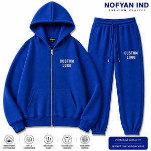 Ensemble de survêtement unisexe surdimensionné avec sweat à capuche zippé 100 % coton, impression personnalisée, style streetwear, pour homme - Product Image 1