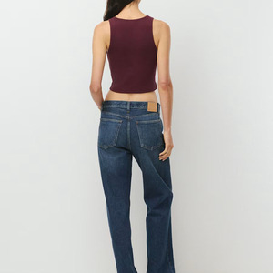 Top Corto de Mujer Color Borgoña con Cuello Cuadrado, Ajustado, Tejido en Mezcla de Algodón y Spandex, Transpirable, Estilo Minimalista para Primavera/Verano - Product Image 4