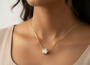 สร้อยคอทองคำ 14k ประดับเพชรเม็ดเดี่ยวทรงคุชชั่น VVS1 เพชรเพาะเลี้ยงในห้องปฏิบัติการ ผลิตโดยผู้ผลิตเครื่องประดับชั้นดี - Product Image 2