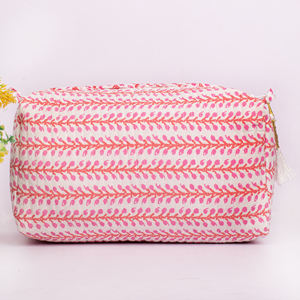 Handmade Eco-Friendly Large Capacity Quilted Cotton Cosmetic <b>Bag</b> Portable Block Printed for Storage Unisex - Product Image 3
