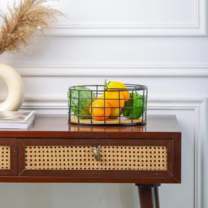 Black <b>Metal</b> Wire <b>Basket</b> with Wooden Base and Long Handle Oval Fruit Vegetable Holder <b>Storage</b> Organizer Decorative Gifting Bask - Product Image 5