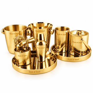 Juego de Herramientas de Bar de Metal Chapado en Oro, Kit de Bandeja para Mezclar Cócteles, Juego de Servicio de Bebidas con Forma Personalizada y Acabado Pulido - Product Image 1