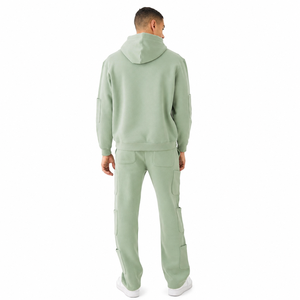 Chándal Verde con Capucha para Hombre, Estilo Urbano, con Estampado de Goteo, Bolsillos Laterales, Estilo Otoñal - Product Image 2