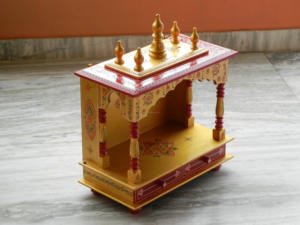 Temple en bois peint Mandir pour le culte autel fait à la main peint à la main Puja Ghar tenture murale décor à la maison - Product Image 5