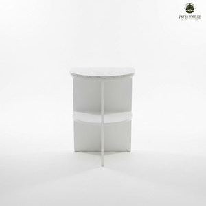 PKP FURNITURE Modern Minimalist Bedroom <b>Side</b> <b>Table</b> With <b>Marble</b> Top And Shelf <b>White</b> Finish Floor Mount Design - Product Image 1