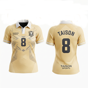 Maillot de rugby pour femme en polyester haute qualité 180 GSM, anti-humidité, beige et gris, design à panneaux, logo personnalisé par sublimation - Product Image 1