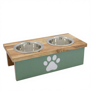 Double Diner <b>Waterproof</b> Pet Dish with Wooden Stand Stainless Steel Bowls Simple Design for Dogs Feeding - Product Image 1