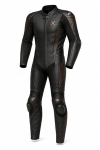 Traje de Motocicleta de Cuero de Una Pieza X Cowhide |   Negro Marrón |   Logotipo X |   Fabricante OEM ODM |   Diseño de Calidad Premium |   Resistente al viento | - Product Image 1