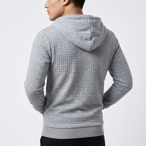 <b>Men's</b> <b>Grey</b> Waffle Knit Hooded <b>Sweatshirt</b> Slim Fit Casual Long Sleeve Autumn Wear - Product Image 6