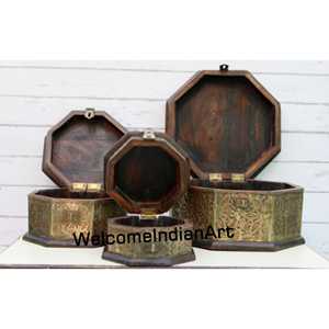 Handmade Wood and Brass <b>Decorative</b> <b>Storage</b> <b>Boxes</b> Model 1 - Product Image 2