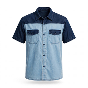 Camisa de mezclilla lavada para hombre, manga corta, casual, con botones, cuello vuelto, primavera, ecológica, antiarrugas, de BD - Product Image 1