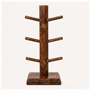 Handmade Rustic Wooden Mug <b>Tree</b> <b>Stand</b> Space-Saving 6-Hook Coffee Cup Rack For Tabletop Display & Home Decor Sustainable Beech - Product Image 5