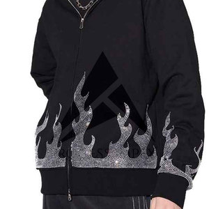Rhinestone Hoodie Mens Winter Oversized Zip Up Plus Size Boxy Fit <b>Drop</b> Shoulder Luxury Process Impex - Product Image 6