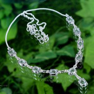 สร้อยคออะความารีนทำด้วยมือ 925 เงินสเตอร์ลิงวินเทจชาติพันธุ์ลิงค์เชนจี้เครื่องประดับของขวัญสำหรับผู้หญิงอัญมณีชั้นดี - Product Image 2