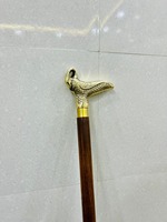 Bastón de Paseo Multifuncional Hecho a Mano en Madera de Palisandro Pulido con Mango de Latón en Forma de Cisne