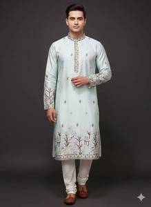 ชุดคุรตะผ้าแจ็คการ์ดลายทอพิเศษสำหรับผู้ชาย ดีไซน์โดดเด่น ชุดพื้นเมืองสำหรับเทศกาลดีวาลี อีด และงานแต่งงาน มีจำหน่ายแล้ว - Product Image 5