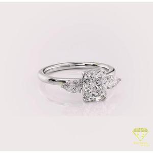Bague en argent 925 avec diamant de laboratoire taille coussin et pierres latérales en forme de poire, ton or rose, bijoux de mariée en gros - Product Image 4