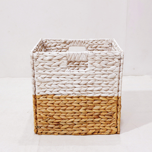 <b>Square</b> Woven Rattan Storage <b>Basket</b> Two-Tone White and Natural Handmade Minimalist Design for Living Room Organization - Product Image 6