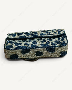 Indian Fully Handcrafted Beaded Leopard Print Shoulder <b>Bag</b> <b>Navy</b> Gold Animal Pattern Handbag Women Wholesale OEM Private Label - Product Image 2